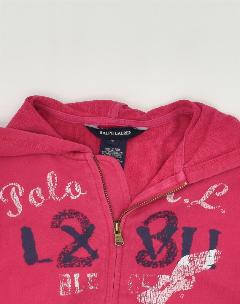 RALPH LAUREN Girls Graphic Zip Hoodie Sweater 5-6 Years Pink Cotton | Vintage Ralph Lauren | Thrift | Second-Hand Ralph Lauren | Used Clothing | Messina Hembry 