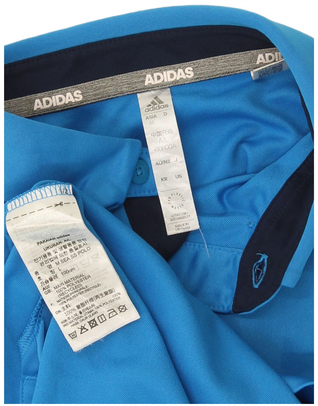 Adidas Mens Polo Shirt Large Blue Polyester