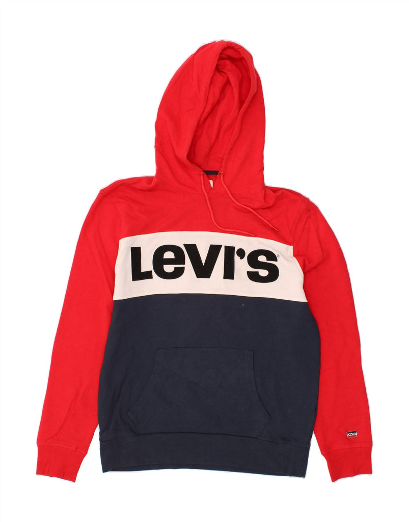 LEVI'S Mens Graphic Hoodie Jumper Large Red Colourblock Cotton Vintage Levi's and Second-Hand Levi's from Messina Hembry 