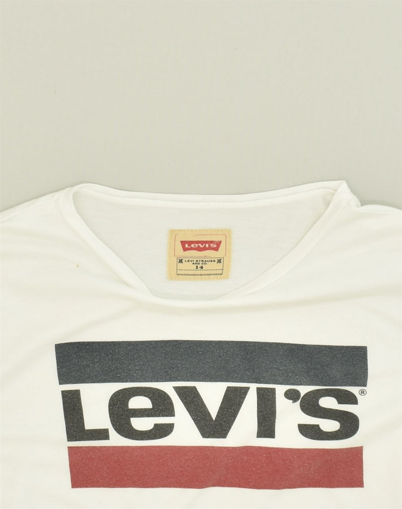 LEVI'S Womens Crop Graphic T-Shirt Top UK 14 Large White Modal | Vintage Levi's | Thrift | Second-Hand Levi's | Used Clothing | Messina Hembry 