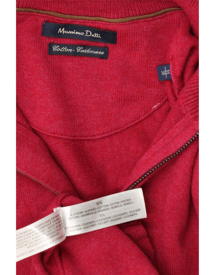 Massimo Dutti Mens Zip Neck Jumper Sweater Medium Pink Cotton