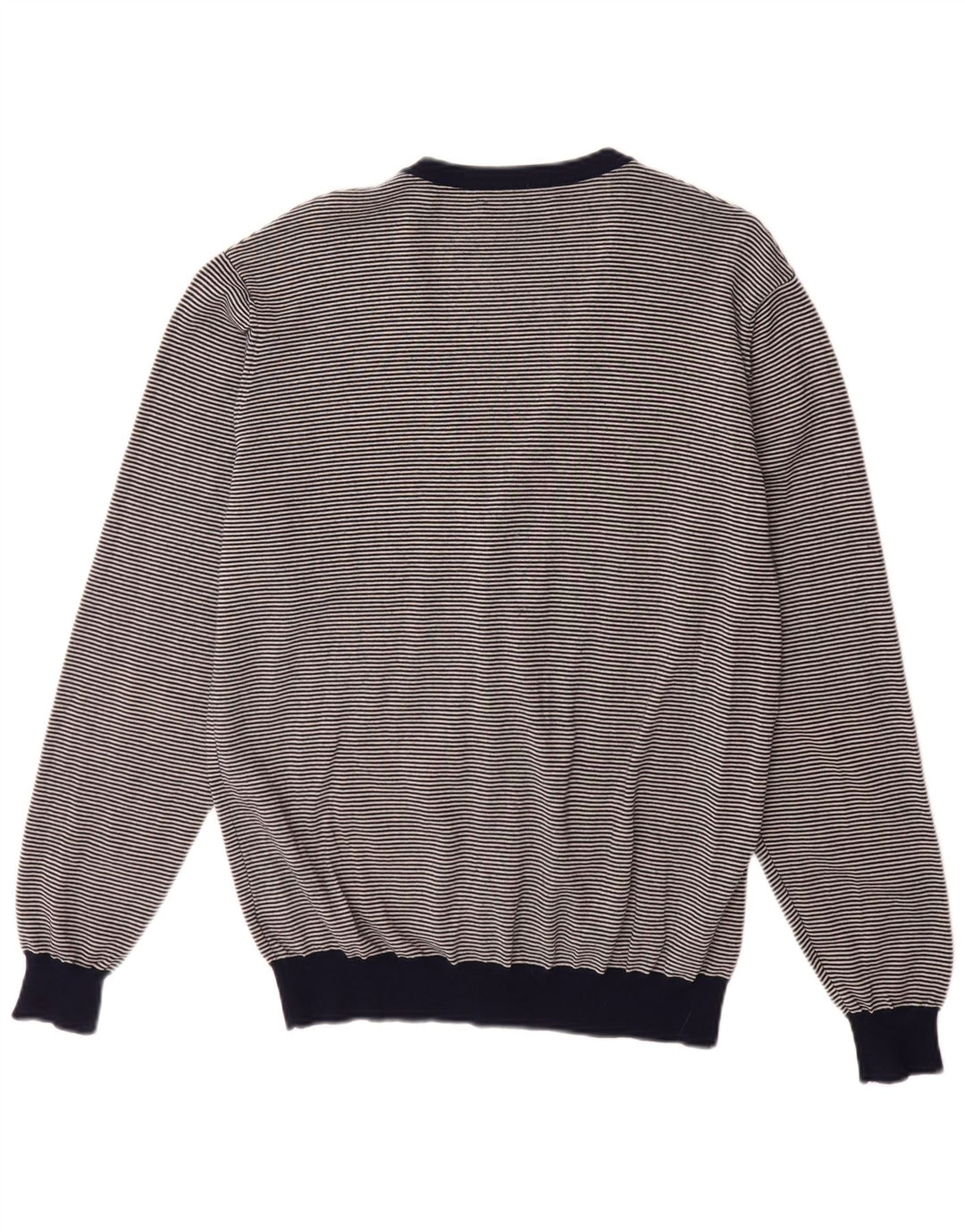 FRED PERRY Mens Cardigan Sweater XL Navy Blue Pinstripe Merino Wool