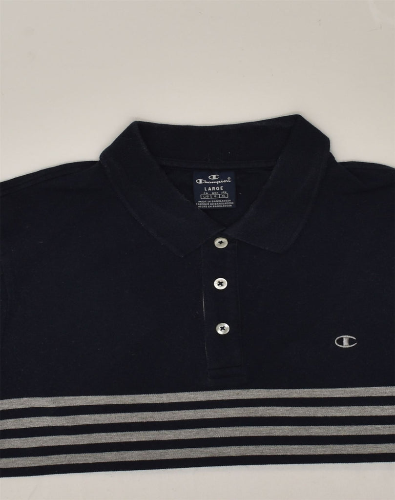 CHAMPION Boys Polo Shirt 14-15 Years Large Navy Blue Colourblock Cotton | Vintage Champion | Thrift | Second-Hand Champion | Used Clothing | Messina Hembry 