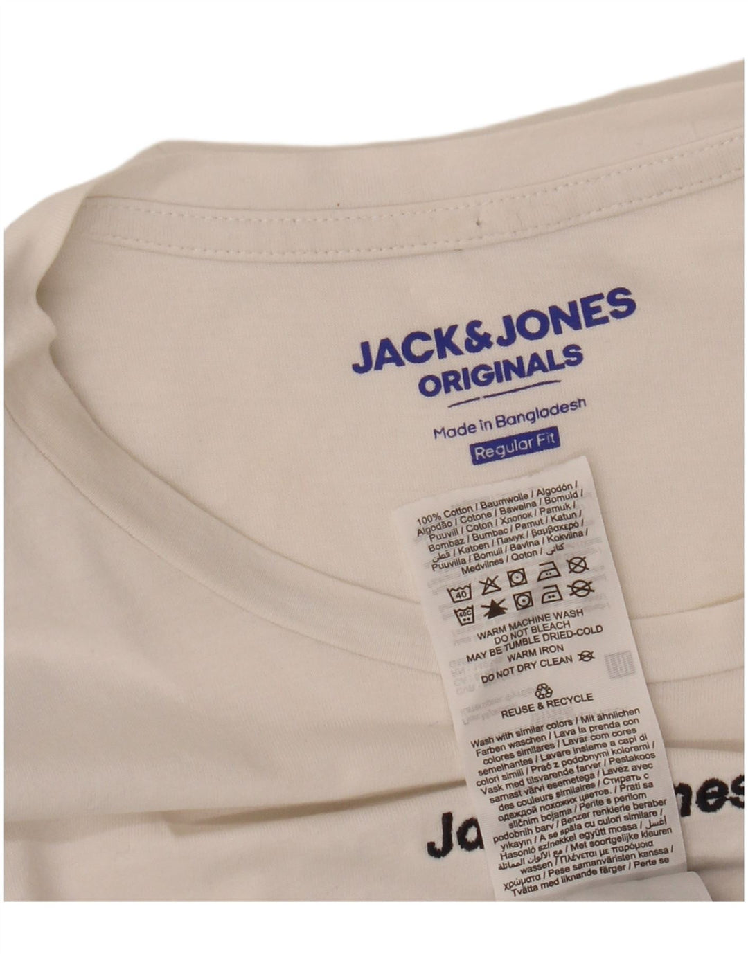 JACK & JONES Mens Originals T-Shirt Top Small White Colourblock Cotton