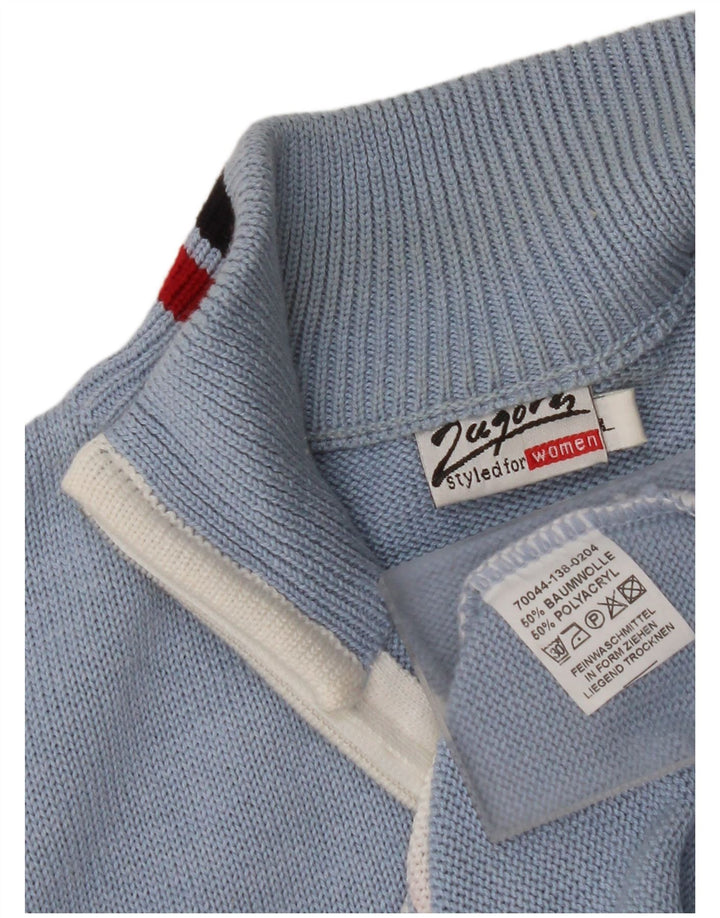 VINTAGE Womens Sleeveless Cardigan Sweater UK 16 Large Blue Colourblock