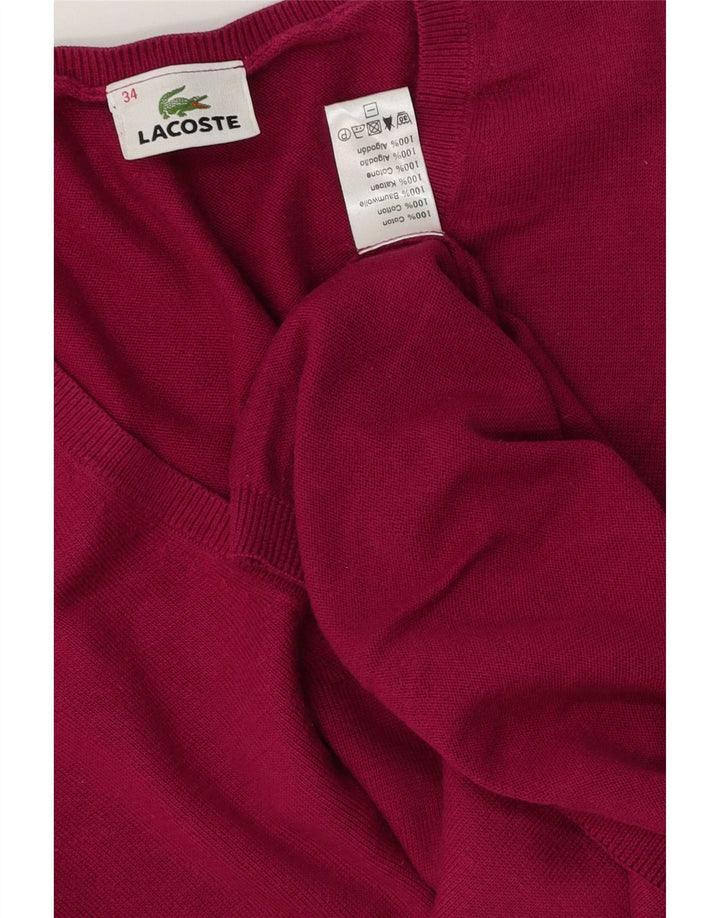 Lacoste Womens V-Neck Jumper Sweater Size 34 Small Pink Cotton