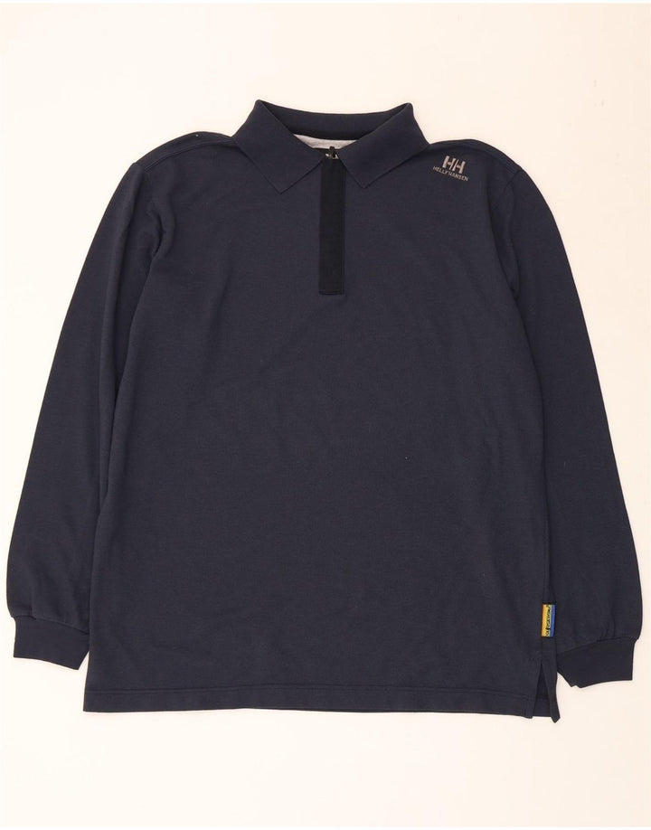 HELLY HANSEN Mens Long Sleeve Zip Neck Polo Shirt Medium Navy Blue Cotton