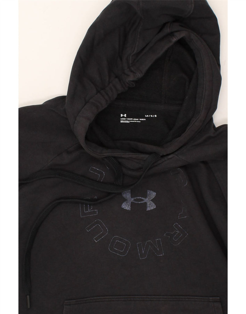 UNDER ARMOUR Womens Oversized Graphic Hoodie Jumper UK 16 Large Black | Vintage Under Armour | Thrift | Second-Hand Under Armour | Used Clothing | Messina Hembry 