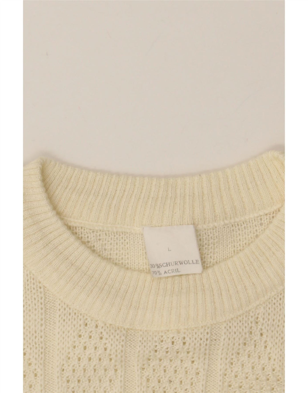 VINTAGE Mens Crew Neck Jumper Sweater Large Off White Fair Isle Wool Vintage Vintage and Second-Hand Vintage from Messina Hembry 