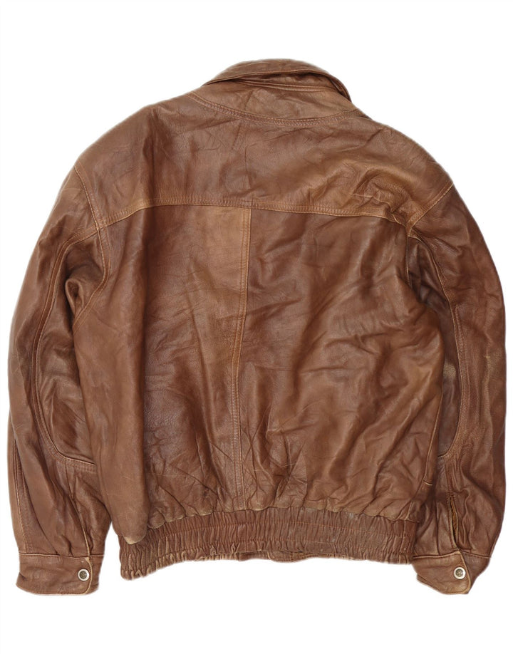 Vintage Mens Bomber Leather Jacket UK 40 Large Brown Leather