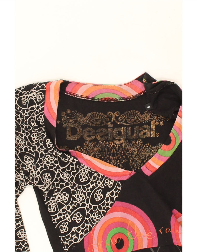 DESIGUAL Womens Long Sleeve A-Line Dress UK 10 Small Black Floral | Vintage Desigual | Thrift | Second-Hand Desigual | Used Clothing | Messina Hembry 