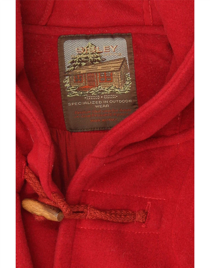 Sisley Womens Hooded Oversized Duffle Coat UK 16 Large Red Wool