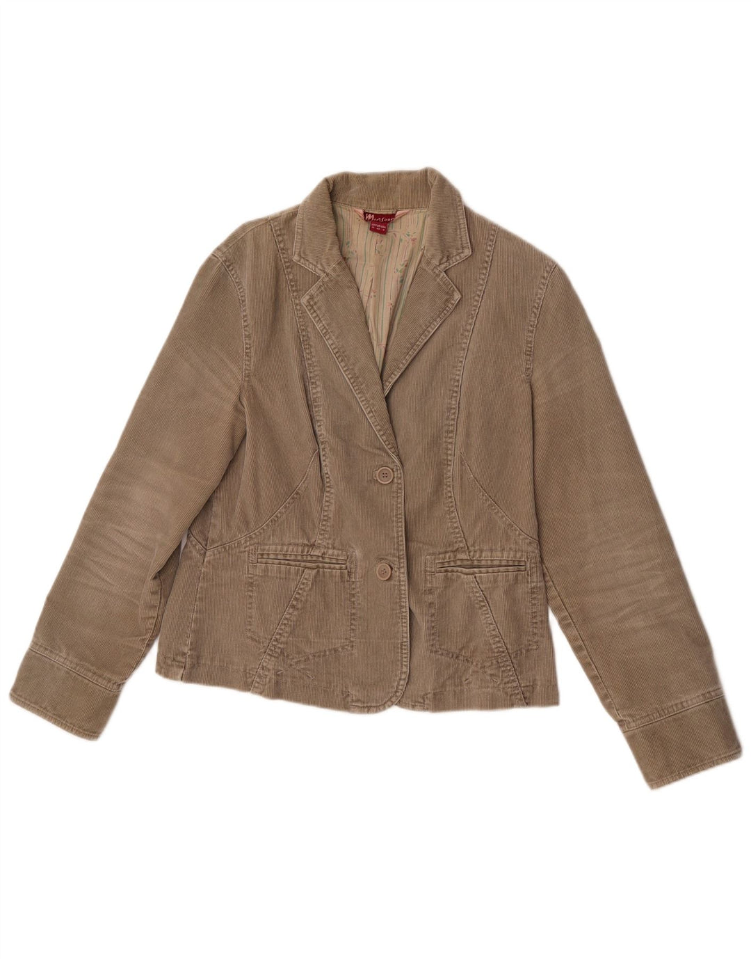 Monsoon Womens 2 Button Corduroy Blazer Jacket UK 12 Medium Beige Cotton