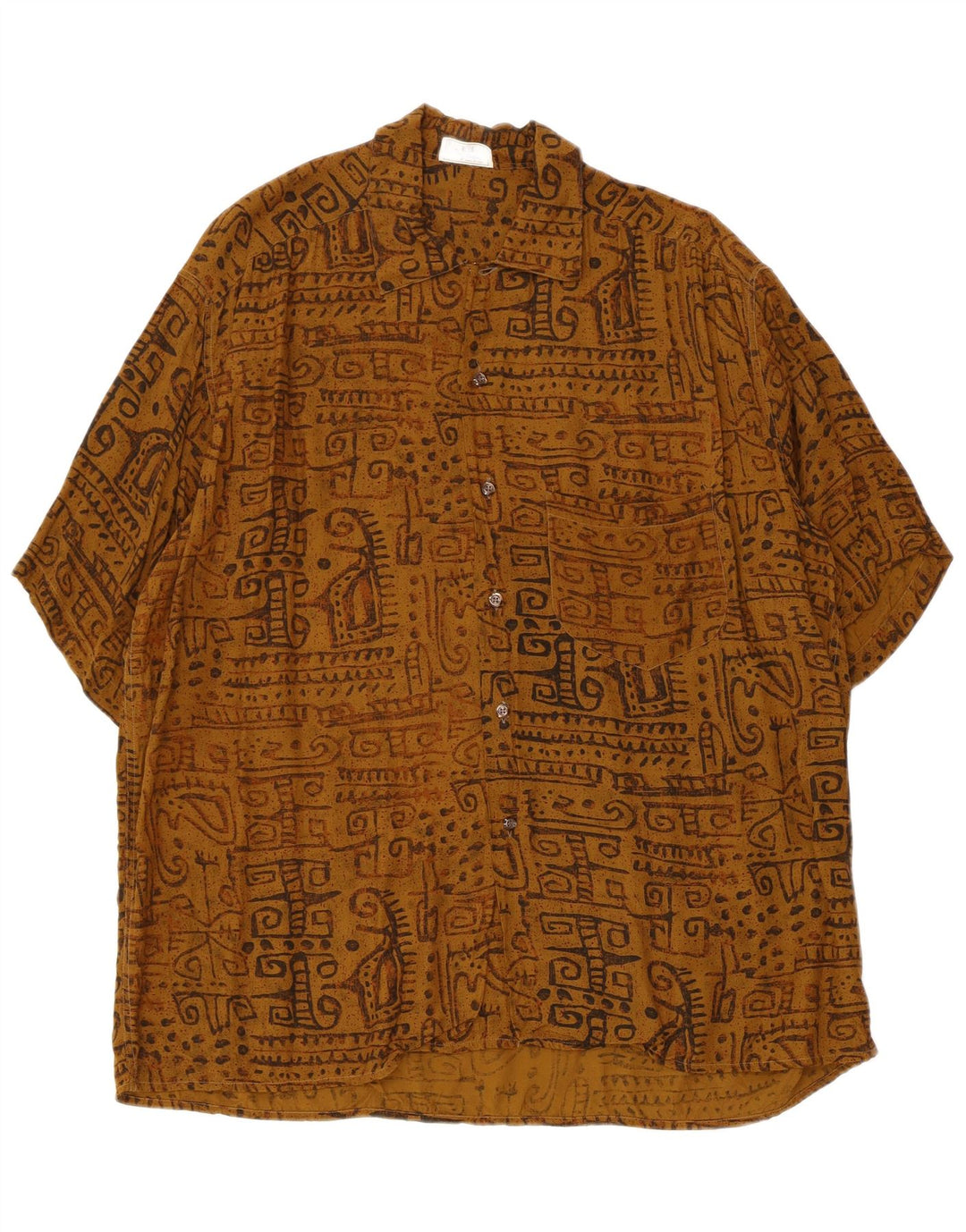 Ingram Mens Abstract Pattern Short Sleeve Shirt Size 43 17 XL Brown Viscose