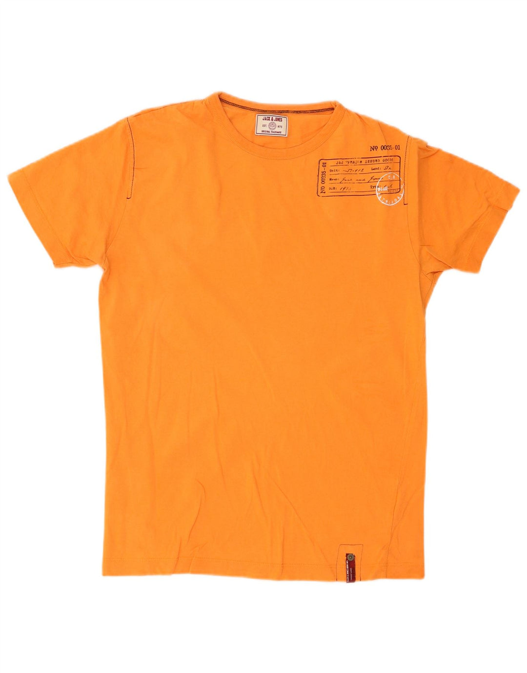 Jack & Jones Mens Graphic T-Shirt Top Medium Orange Cotton