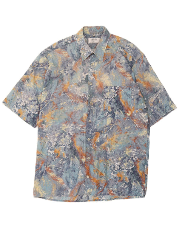 Peter Hahn Mens Short Sleeve Shirt Size 16 1/2 42 Large Blue Tie Dye