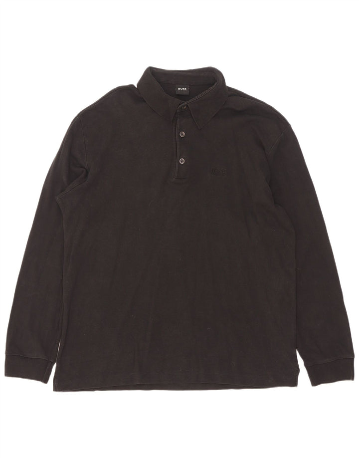 Hugo Boss Mens Long Sleeve Polo Shirt Large Black Cotton