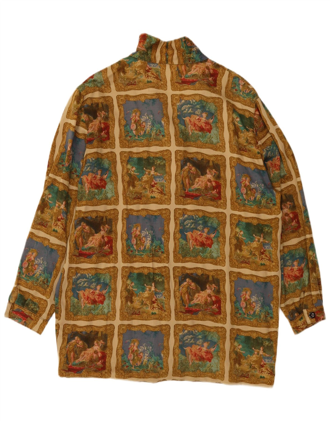 Vintage Womens Graphic Shirt Blouse UK 18 XL Khaki Patchwork