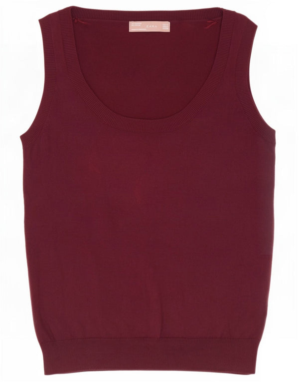 Zara Womens Vest Tank Top UK 12 Medium Maroon Cotton