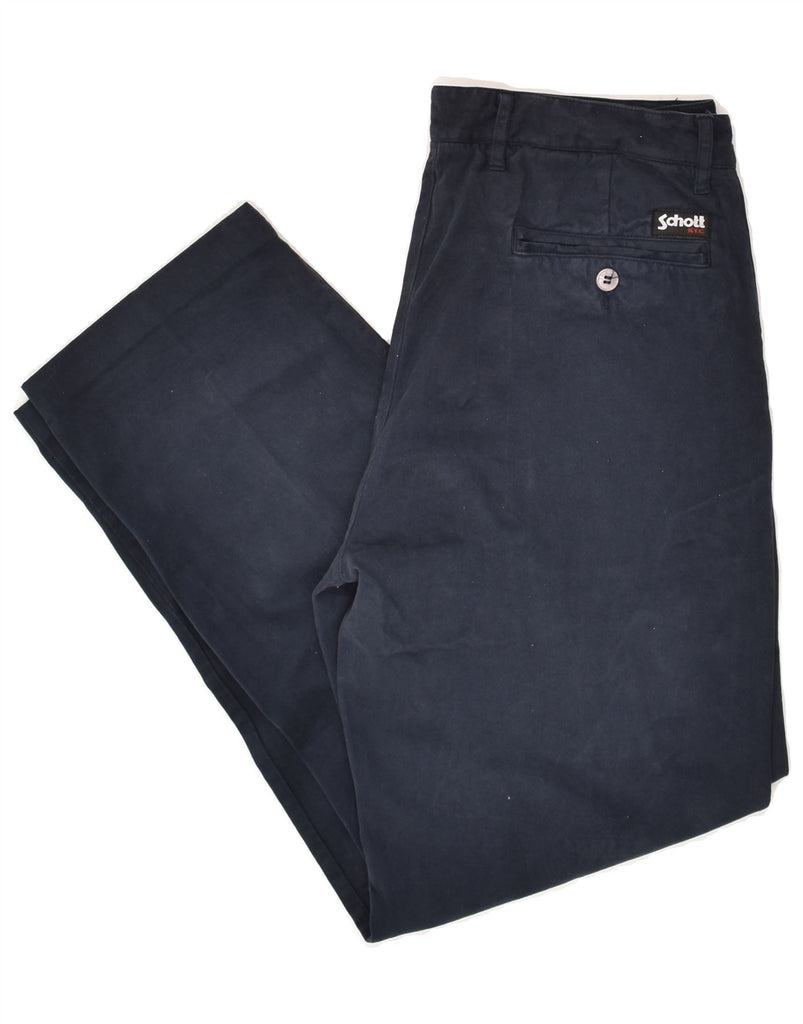 SCHOTT Mens Straight Chino Trousers W34 L29 Navy Blue Cotton | Vintage Schott | Thrift | Second-Hand Schott | Used Clothing | Messina Hembry 