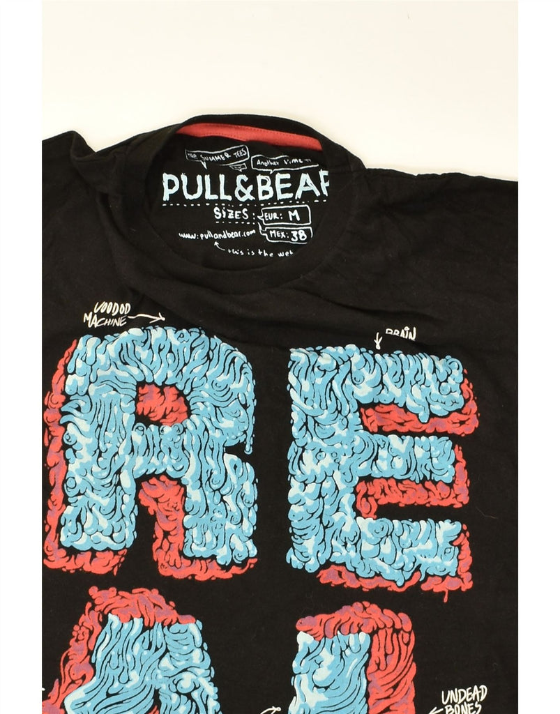 PULL & BEAR Mens Graphic T-Shirt Top Medium Black Cotton | Vintage Pull & Bear | Thrift | Second-Hand Pull & Bear | Used Clothing | Messina Hembry 