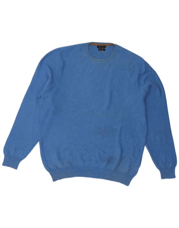 Massimo Dutti Mens Crew Neck Jumper Sweater XL Blue Cotton