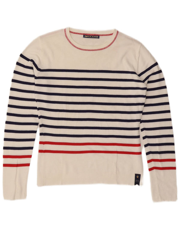 Rifle Womens Crew Neck Jumper Sweater UK 14 Large White Striped