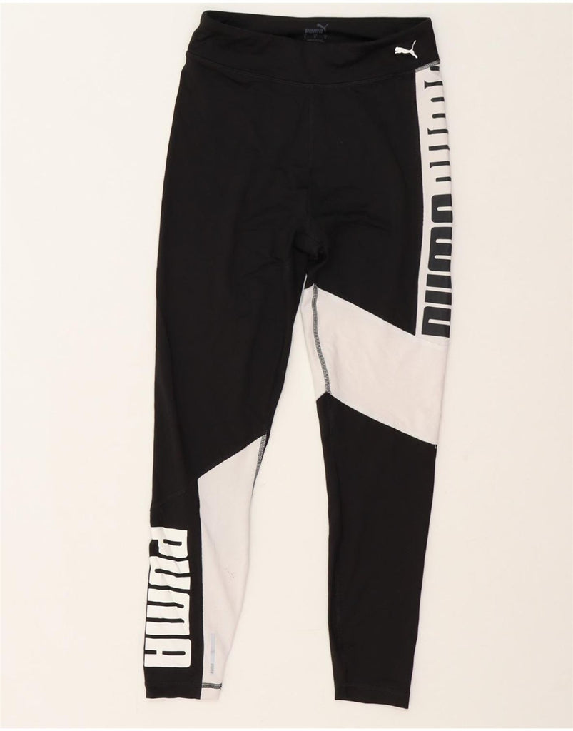 PUMA Womens Graphic Leggings UK 8 Small  Black Colourblock Polyester Vintage Puma and Second-Hand Puma from Messina Hembry 