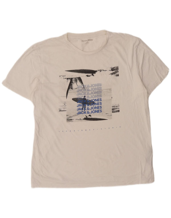 Jack & Jones Mens Graphic T-Shirt Top 2XL White Cotton