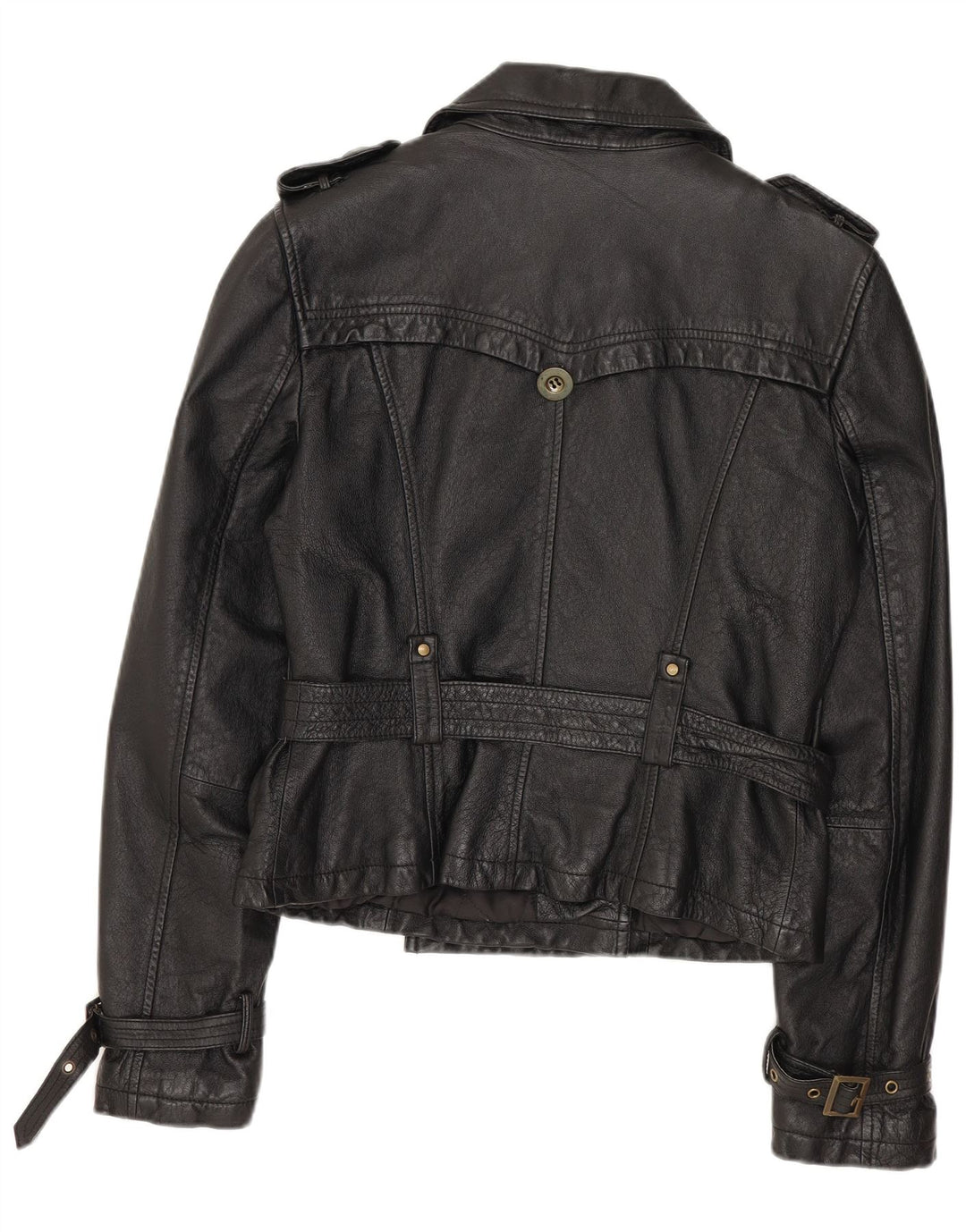 SPECCHIO Womens Crop Military Leather Jacket UK 12 Medium Black Leather