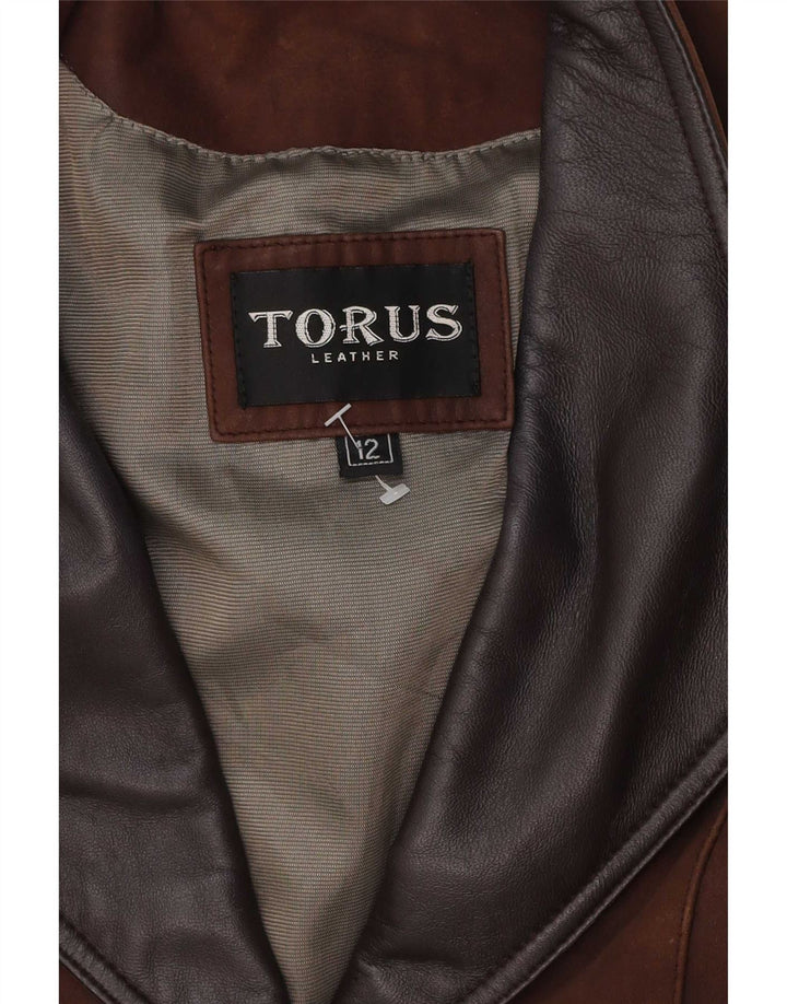 Torus Womens Leather Coat UK 12 Medium Brown