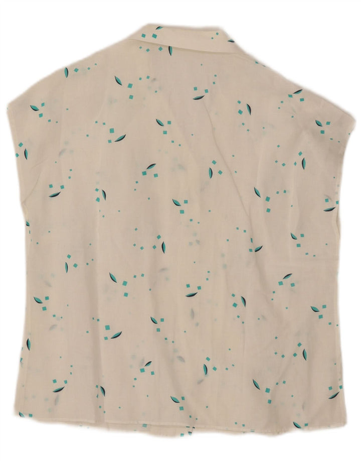 VINTAGE Womens Sleeveless Shirt Blouse UK 12 Medium White Geometric