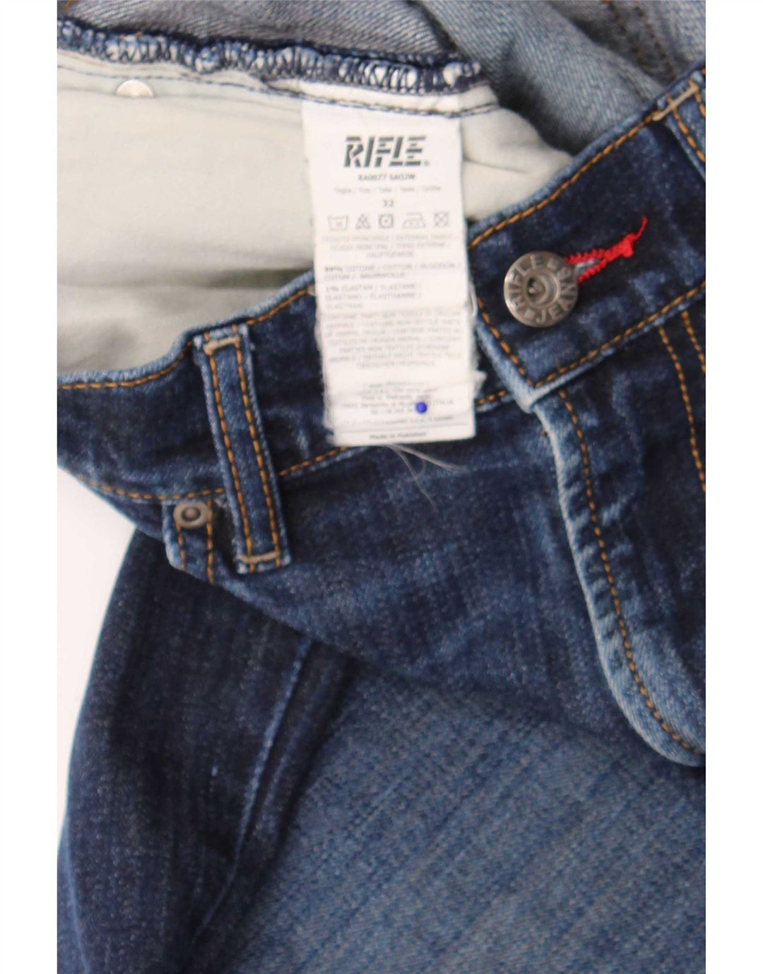 Rifle Mens Distressed Slim Jeans  W32 L34 Navy Blue Cotton