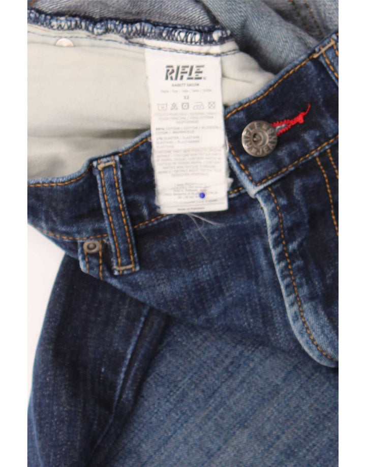 Rifle Mens Distressed Slim Jeans  W32 L34 Navy Blue Cotton