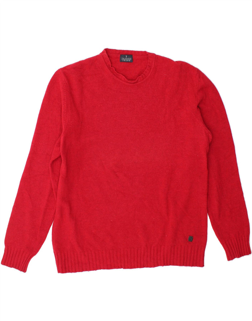TRUSSARDI Mens Crew Neck Jumper Sweater 2XL Red Wool Vintage Trussardi and Second-Hand Trussardi from Messina Hembry 
