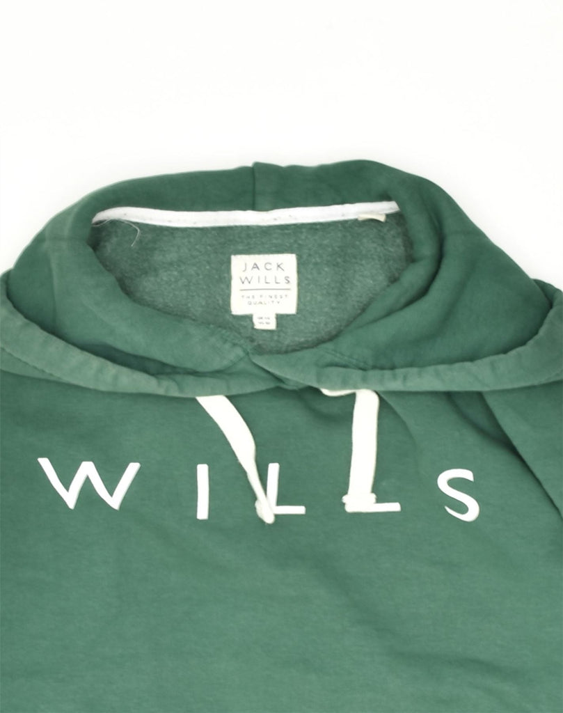 JACK WILLS Womens Graphic Hoodie Jumper UK 14 Large  Green Cotton | Vintage Jack Wills | Thrift | Second-Hand Jack Wills | Used Clothing | Messina Hembry 