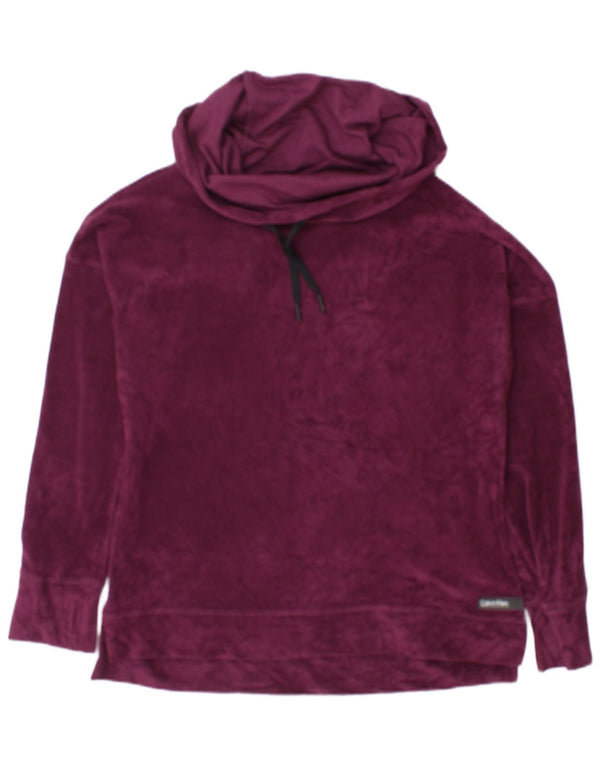 Calvin Klein Womens Velour Sweatshirt Jumper UK 16 Large Maroon Polyester