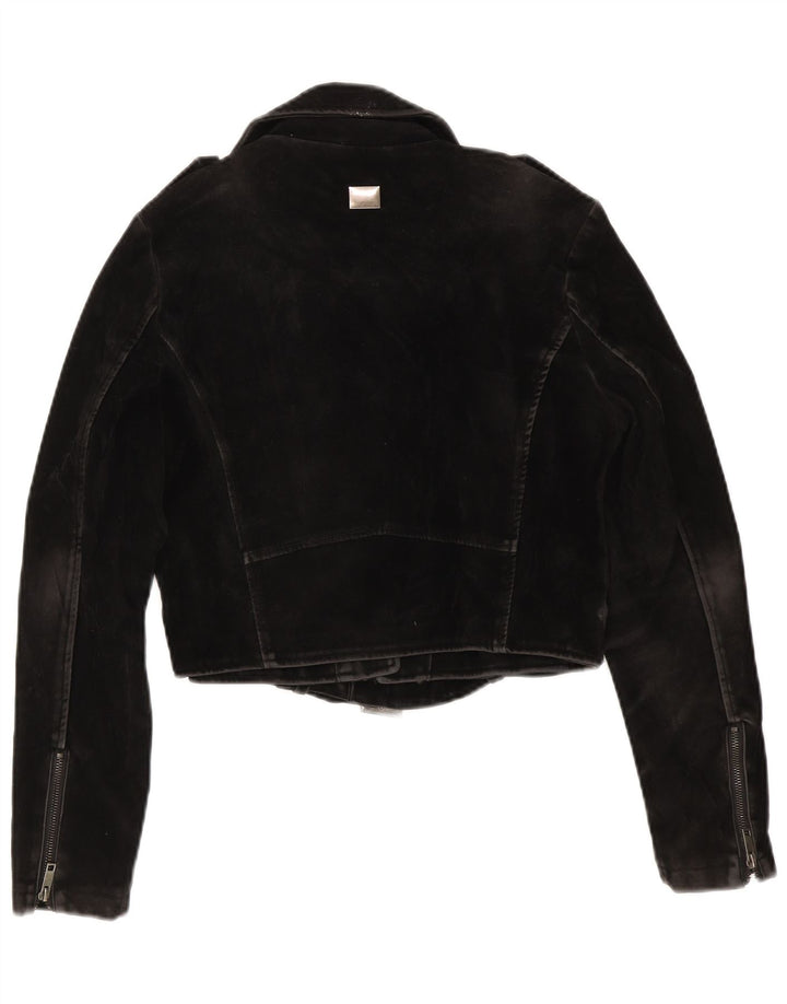 Vintage Womens Crop Suede Biker Jacket UK 14 Medium Black