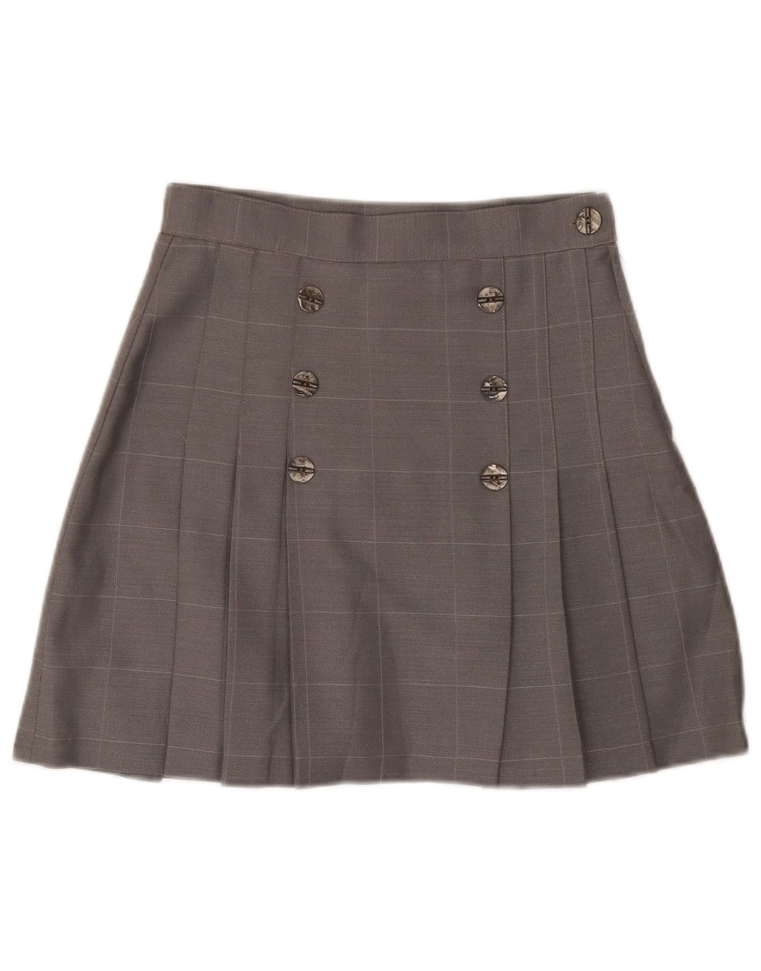 Vintage Womens Pleated Mini Skirt IT 42 Medium W28  Grey Check Wool