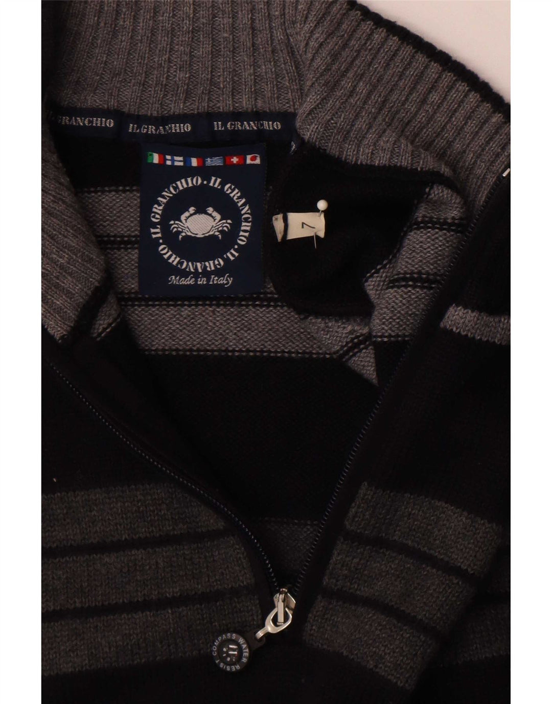 Il Granchio Mens Zip Neck Jumper Sweater Large Navy Blue Striped