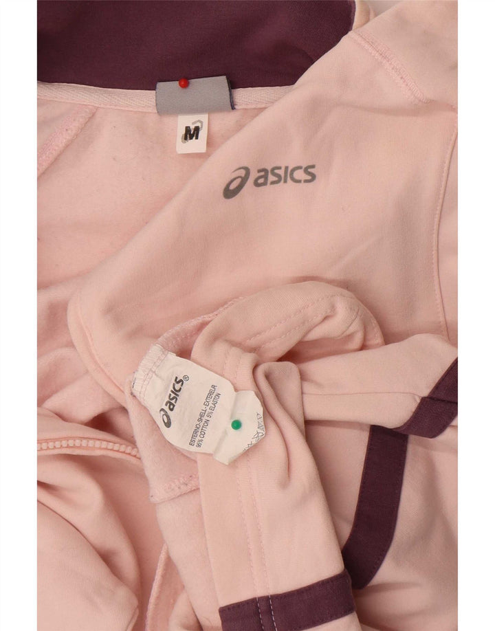 Asics Womens Tracksuit Top Jacket UK 12 Medium Pink Colourblock Cotton