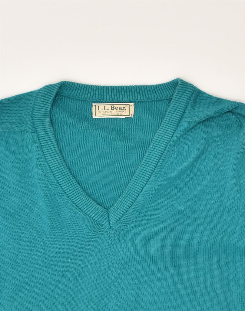 L.L.BEAN Mens V-Neck Jumper Sweater Medium Blue Cotton | Vintage L.L.Bean | Thrift | Second-Hand L.L.Bean | Used Clothing | Messina Hembry 