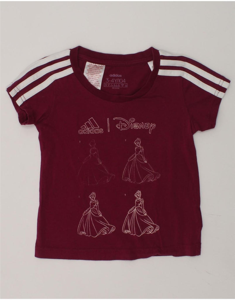 ADIDAS Girls Graphic T-Shirt Top 3-4 Years Burgundy Cotton | Vintage Adidas | Thrift | Second-Hand Adidas | Used Clothing | Messina Hembry 