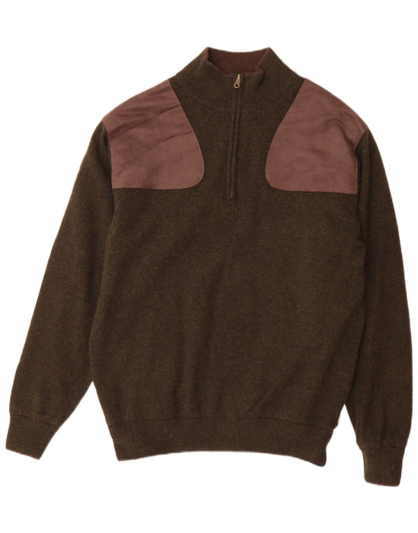 MUSTO Mens Zip Neck Jumper Sweater XL Brown Lambswool