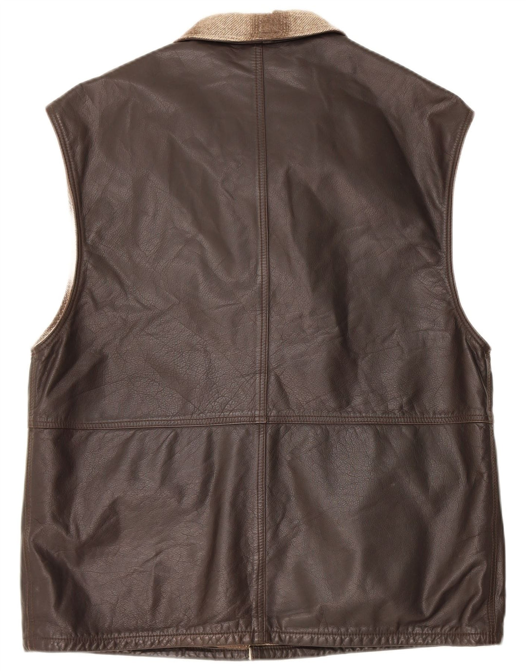 Vintage Mens Leather Gilet IT 48 Medium Brown Colourblock Leather