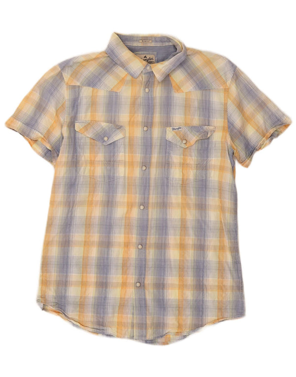 Wrangler Mens Short Sleeve Slim Fit Shirt Large Yellow Check Cotton