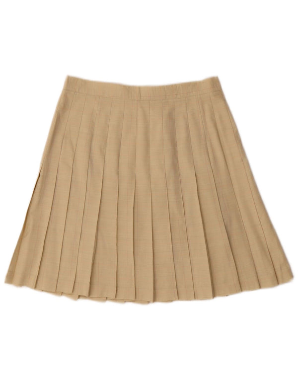 Vintage Womens Knife Pleated Skirt IT 44 Medium W28 Beige Check Viscose