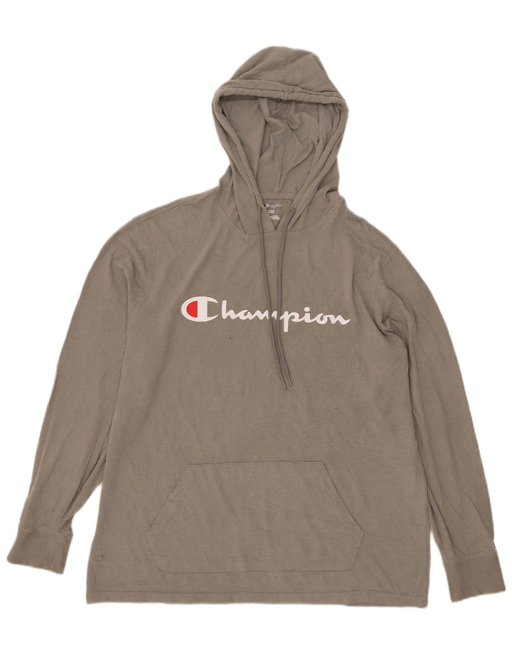 Champion Mens Hooded Graphic Top Long Sleeve Medium Grey