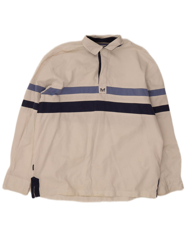 Crew Clothing Mens Pullover Shirt Large White Striped Cotton
