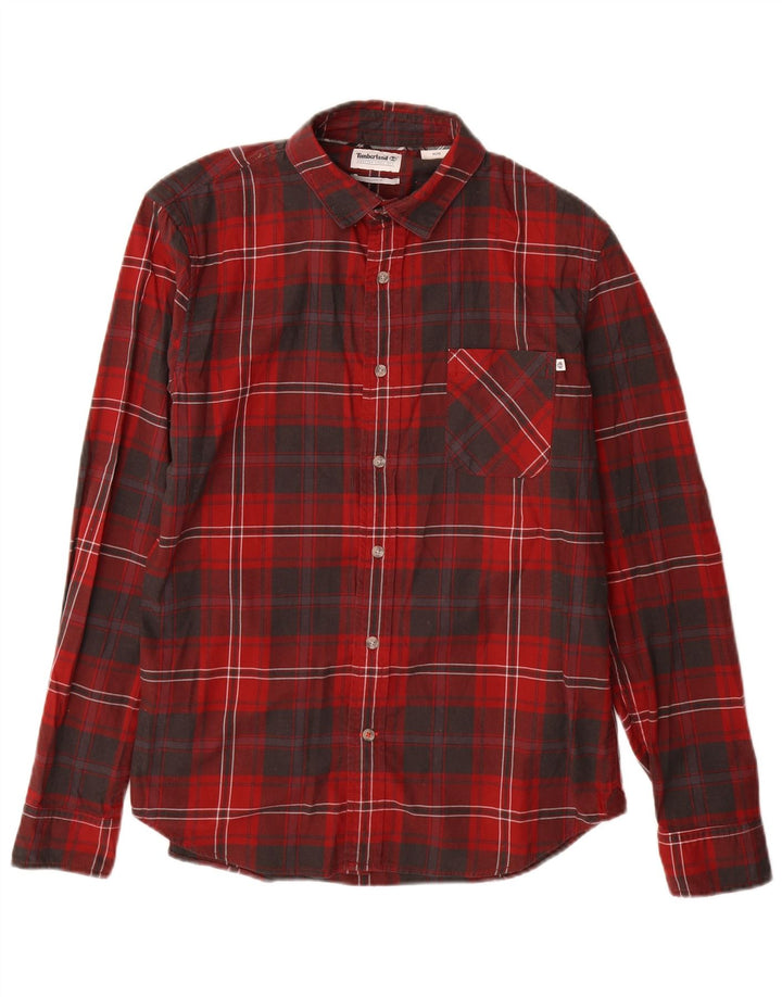 Timberland Mens Slim Fit Flannel Shirt Medium Red Check Cotton